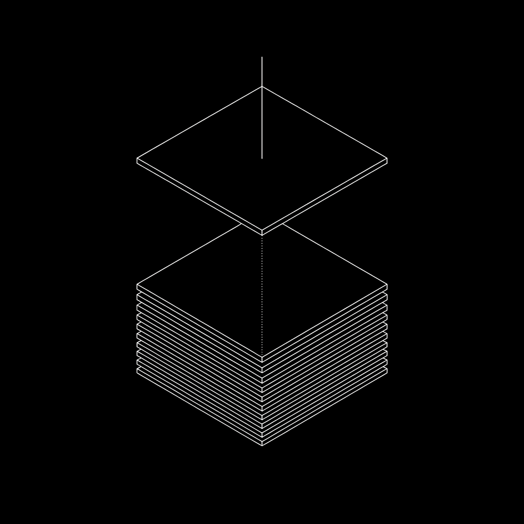 Isometric stack with a lifted layer — ask into your notes